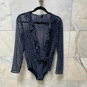 Zara sheer chiffon wrap front long sleeve bodysuit with snap crotch